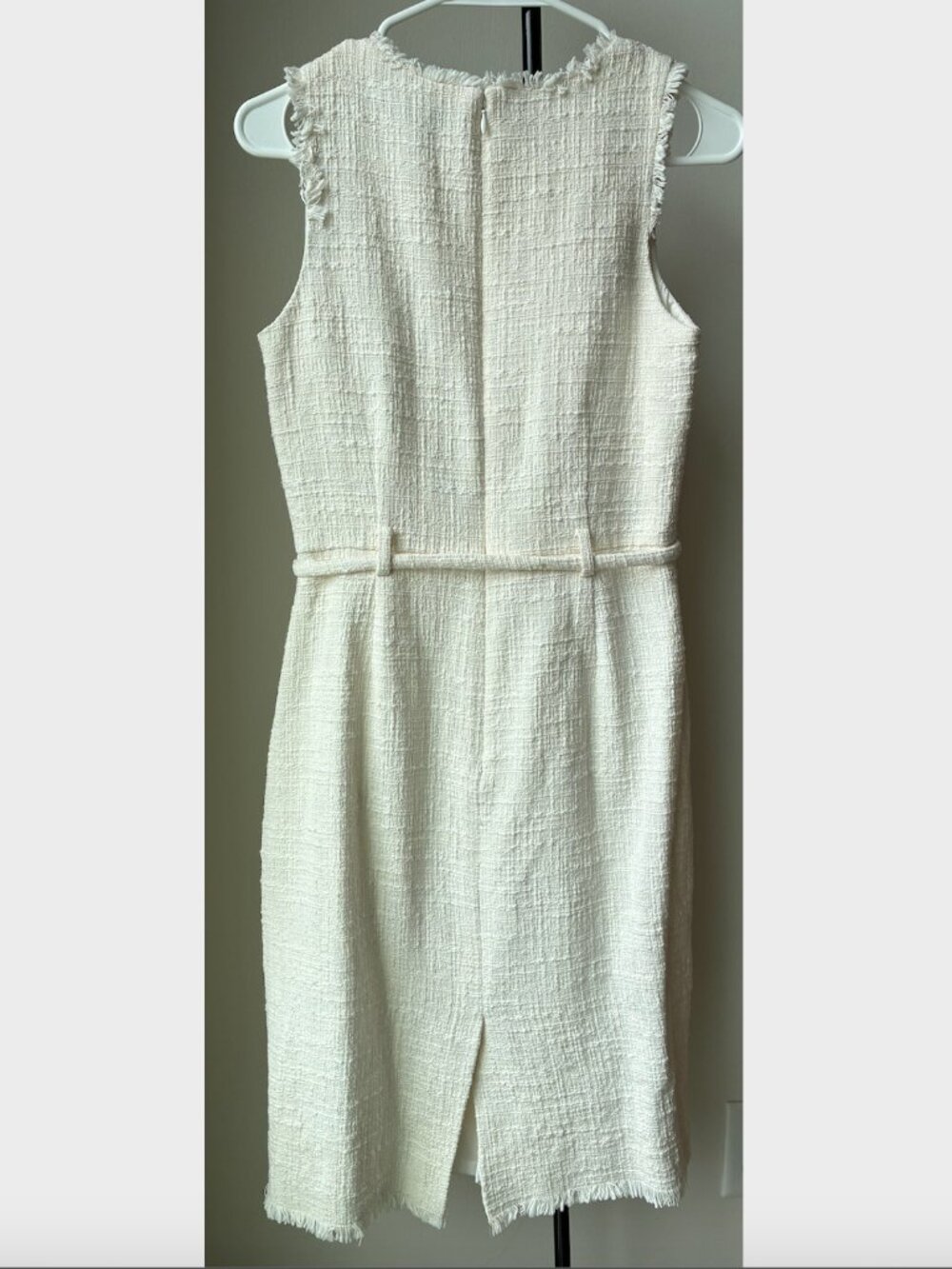 J. Crew White Belted Sheath Dress In Textured Tweed - Size 4 - Picture 6 of 14